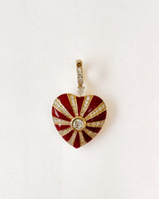 Large Mila Heart Pendant - Burgundy Enamel , White Diamond - Yellow Gold