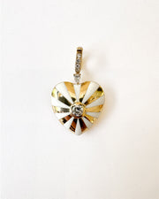 Large Mila Heart Pendant , White Enamel , White Diamonds- Yellow Gold