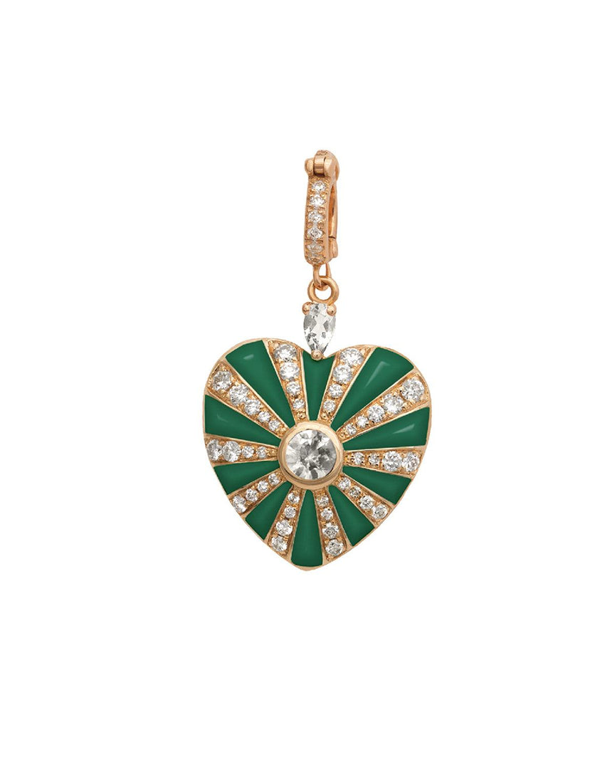 Medium Mila Heart Pendant- Green Enamel, White Diamond