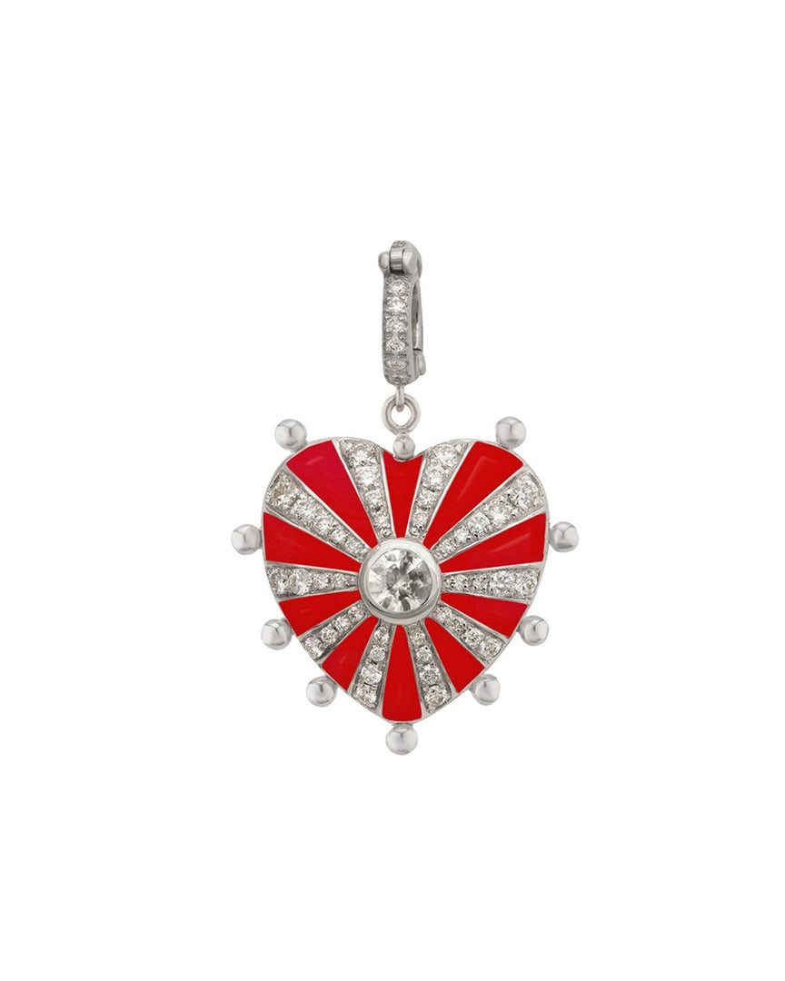 Medium Mila Heart Pendant- Red Enamel, Diamonds