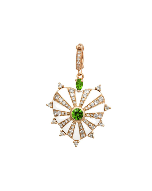 Medium Mila Heart Pendant- White Enamel, Tsavorite, White Diamond