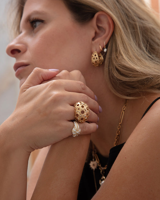 Lila Ring, White Enamel- Rose Gold