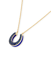 Horseshoe Necklace - Blue Sapphire, Lapis Blue Enamel