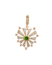 Medium Mila Heart Pendant- White Enamel, Green, White Diamond, Yellow Gold